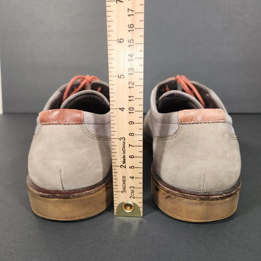 ECCO Wingtip Oxford Men 44 US 10-10.5 Grey Leather Tan Nubuck Brogue Lace Up